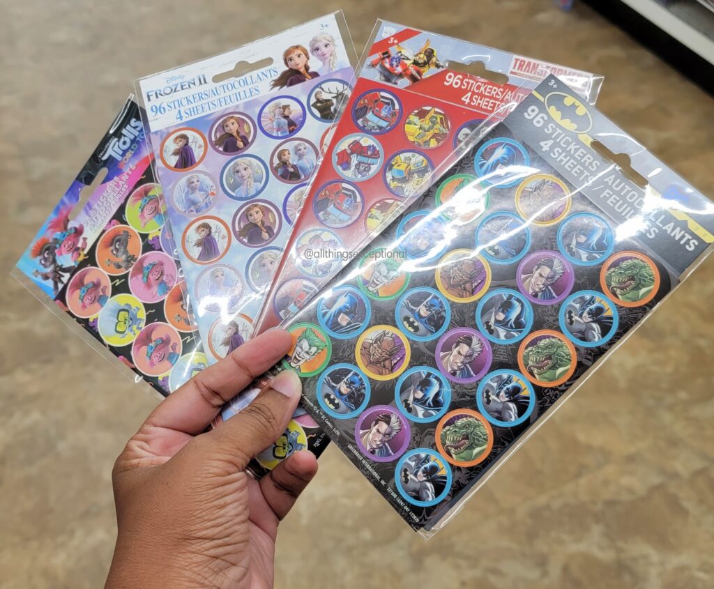 Various character stickers from Dollar Tree. 