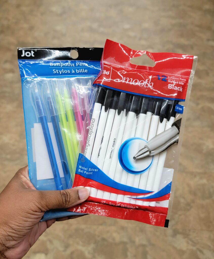 Two packs of pens from the Dollar Tree. 