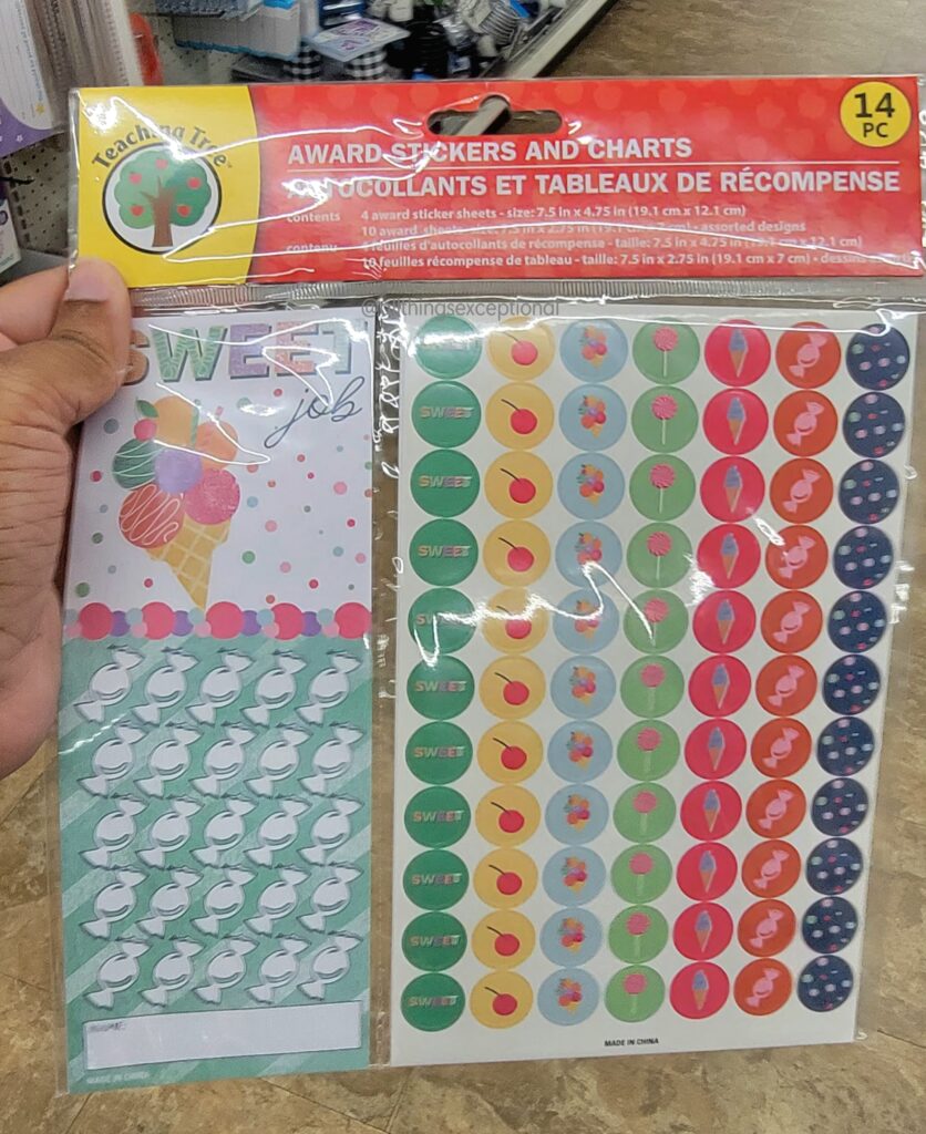 Pack of sticker charts from the Dollar Tree.