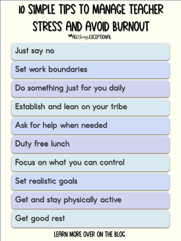 A list of the things teachers can do to avoid burnout.